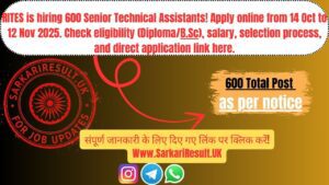 RITES Recruitment 2025 Notification for 600 Senior Technical Assistant Posts - Apply online at rites.com
